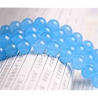 Natural Bright Blue Jade Beads Smooth Polished Round 4mm-14mm 15.4 Inch Full Strand for Jewelry Making (GJ12) (8mm)