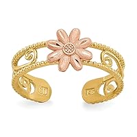 14k Two Tone Satin Gold Flower Toe Ring Jewelry for Women