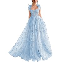 CWOAPO 3D Butterflies Prom Dresses with Slit Sweetheart Ball Gown Tulle Laces Applique Evening Party Dress