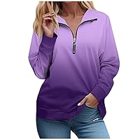 Womens Plus Size Sweatshirts Half Zip Lapel Pullover Tops Casual Vintage Graphic Pullovers Fall Long Sleeve Top