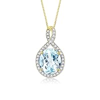 Rylos Yellow Gold Plated Silver Halo Designer Necklace: Gemstone & Diamond Pendant, 18