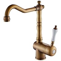 Kitchen Rotatable Washing Pool Hot and Cold Water Mixer Tap Antique Copper Drawing Sink Tap with Ceramics Handle Bathroom WC Bath Wash Basin Faucet