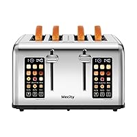Mecity 4 Slice Toaster Touch Screen Control 4 Wide Slot, Stainless Steel Smart Bread Toaster for Bagel Muffin Waffle, Dual Control Pannel, Timer, Defrost, Reheat, 120V 1650W