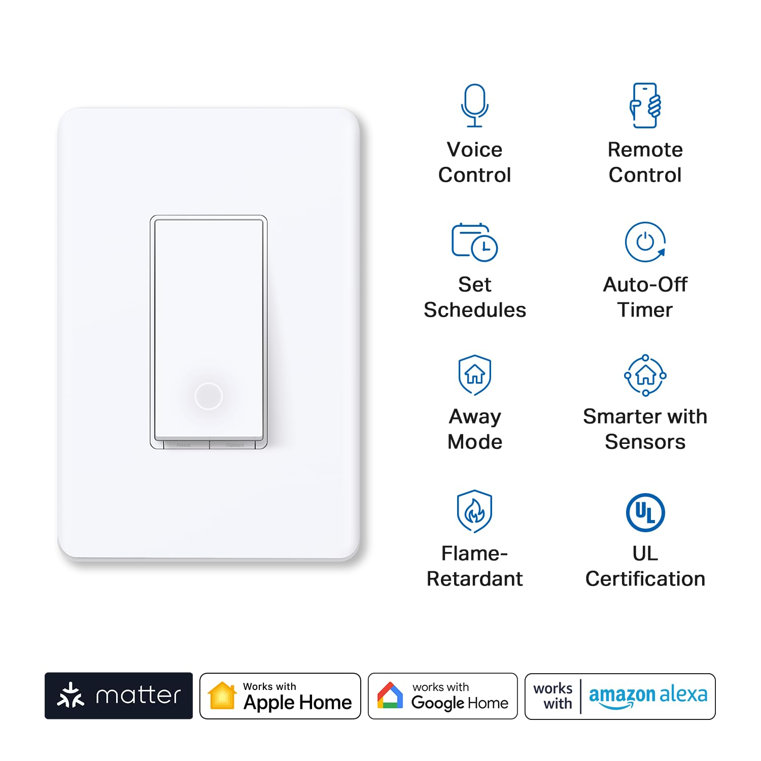 TP-Link Tapo Matter Smart Light Switch: Voice Control w/Siri, Alexa & Google Home | UL Certified | Timer & Schedule | Easy Guided Install | Neutral Wire Required | Single Pole | Tapo S505(2-Pack)