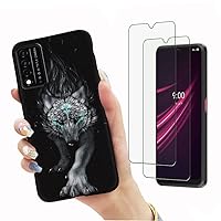 for T-Mobile Revvl V+ 5G / V Plus 5G Case with 2 Tempered Glass Screen Protectors, Wolf Pattern Design, Slim Shockproof Protective Soft Silicone Phone Cover for Girls Women (Wolf)