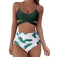 Womens Swimsuits Swimsuits Floral Halter Bikinis Set Push Up Criss Cross Wrap 2 Piece Bathing Suits High Waisted
