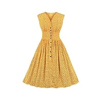 Women's Split Neck Floral Button 1940s Day 1950s Vintage Tea Dress