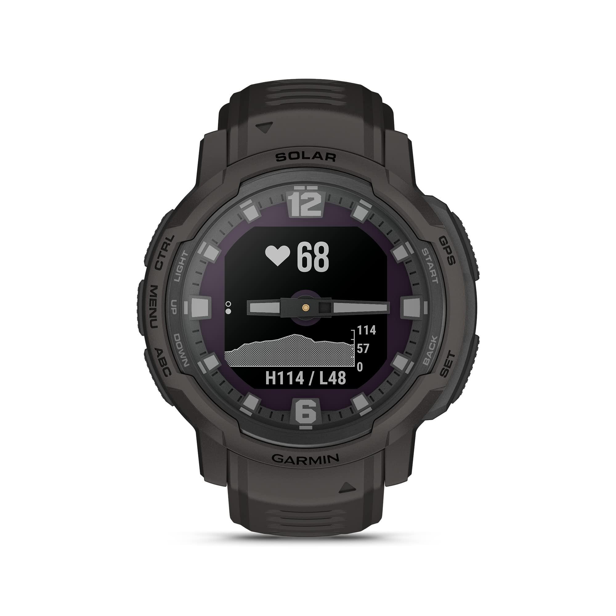 Garmin Instinct Crossover Solar, Rugged Hybrid Smartwatch with Solar Charging Capabilities, Analog Hands and Digital Display, Graphite