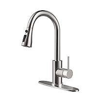 Single Handle High Arc Brushed Nickel Pull Out Kitchen Faucet, Single Level Stainless Steel Kitchen Sink Faucet with Pull Down Sprayer and 10 Inch Deck (Brushed Nickel)