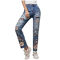 Women's Boyfriend Jeans Ripped Jeans Distressed Stretch Denim Trousers Patchwork Jeans High Waisted Jeans, S-4XL