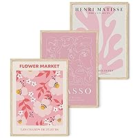 Djmwtb Matisse Picasso Abstract Poster Set of 3 Pink Flower Market Canvas Wall Art Prints Aesthetic Pictures Modern Minimalist Wall Decor Painting for Living Room Bedroom Bathroom 12x16in Unframed