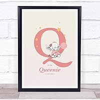 The Card Zoo Pink Baby Girl Elephant Initial Q Baby Birth Details Nursery Christening Print