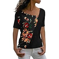 Tops for Women Short Sleeve Summer Fashion Casual Solid Printed Tee Shirt Color Block V Spandex White T Shirt