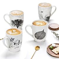 Set of 4 Coffee Mug Sets, 12 OZ Ceramic Coffee Mugs, Set with Different Tree Patterns Coffee Cup