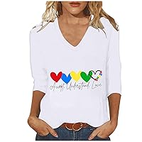 Womens Autism Awareness Tshirt Accept Understand Love Autism Teacher Tops Funny Puzzle Piece Graphic 3/4 Sleeve Tees
