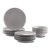 Amazon Basics 18-Piece Stoneware Dinnerware Set - Smokey Grey, Service for 6