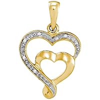 10k Yellow Gold Diamond-accent Double Lovely Heart Necklace Pendant .01 Ctw.