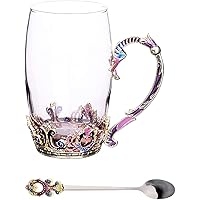 Glass Tea Cup Coffee Mug, Gifts for Mom, Hand Blown Glass Drinking Mug, Vin­tage Glass Cups with Spoon Set, Birthday Decoration Wedding Gift Ideas (Purple Tall)