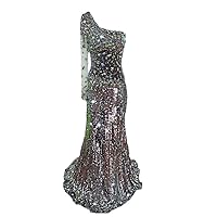 Women's One Shoulder Sequins Diamond Trailing Ball Gown