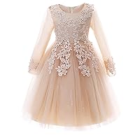 3/4 Sleeve Girls Lace Dress for Kids Wedding Bridesmaid Party Knee Length Dresses 2-14years