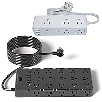 Large Power Strip Surge Protector, Heavy Duty Extension Cord 14AWG with 2 USB C & 4 USB A Ports,4000J Protection & Travel Power Strip Flat Extension Cord with USB C PD20W,Flat Plug Surge Prote