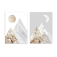 Nature Lovers Prints - Marble Mountain Art Set Of 2 Prints - Nursery Art - Modern Landscape Posters - Sun Moon Crescent Unframed Decor 5x7, 8x10, 11x14, 12x16, 16x20, 18x24 inches