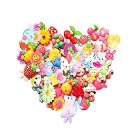 100 pcs Slime Charms Mix Lot 3D Candy Flower Bow Crown Fruit Animal Resin Flatback Slime Bead Button Supply for DIY Scrapbooking Embellishment, Phonecover Hair Clip Jewelry Craft Accessory