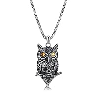 Jewelry Vintage Punk Style Titanium Steel Owl Skull Pendant Stainless Steel Necklace with Stainless Steel 22'' Chain PN2241
