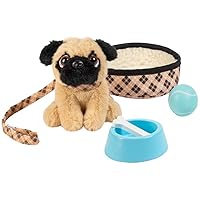 Adora Amazon Exclusive Amazing Pets - Soft and Cuddly Plush Pet, Includes Plaid Dog, Collar, Leash, Blue Ball, Birthday Gift For Ages 6+ - Preston the Brown Pug