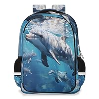 Small Backpack for Women, Ocean Sea Dolphin Travel Backpack Multi Compartment Carry On Backpack Waterproof Backpack Cute Book Bags With Chest Strap for Women Men