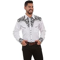 Scully Western Shirt Mens L/S Snap Embroidered 4X White Black P-634