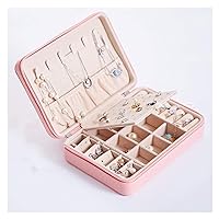 AN207 Portable Pu Simple Ear Stud Jewlery Box Zipper Earrings Ring Necklace Multi-Functional Jewelry Box Small Jewelry (Color : Pink)