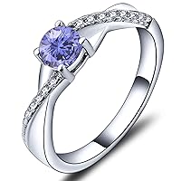 YL Engagement Ring 925 Sterling Silver with 12 Birthstone Cubic Zirconia Criss Cross Infinity Solitaire Wedding Ring for Women Bride