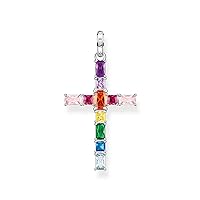Thomas Sabo PE939-073-7 Women's Cross Pendant with Multiple Colourful Zirconia Stones 925 Sterling Silver Blackened Dimensions 42 x 23 mm, Sterling Silver, Cubic Zirconia Spinel