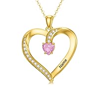 MRENITE 10K/14K/18K Solid Gold Personalized Mom Necklace with 1-4 Birthstone Customized Name Heart Necklace Engraved Names for Mom Wife