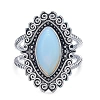 S925 Sterling Silver White Opal Ring for Women Girls,Retro Vintage Natural Genuine Stone Gem Gemstone Ring,Cocktail Punk Biker Antique Crystal Boho Ring Jewelry for Her, silver, Opal