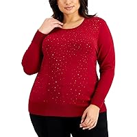 Anne Klein Women's Plus Size Heat Set Crewnk Pullover-Titian Red