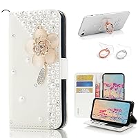 STENES Bling Wallet Phone Case Compatible with Samsung Galaxy A15 5G Case - Stylish - 3D Handmade Flowers Design Leather Cover with Ring Stand Holder [2 Pack] - Pink