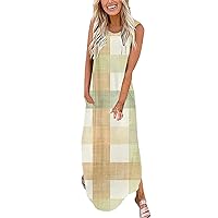 Women's Casual Loose Sundress Long Dress Sleeveless Split Maxi Dresses Summer Beach Dress with Pockets Hawaiian Sundress