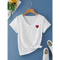 Women's Tops Sexy Tops for Women Shirts Heart Print Tee (Color : White, Size : Large)