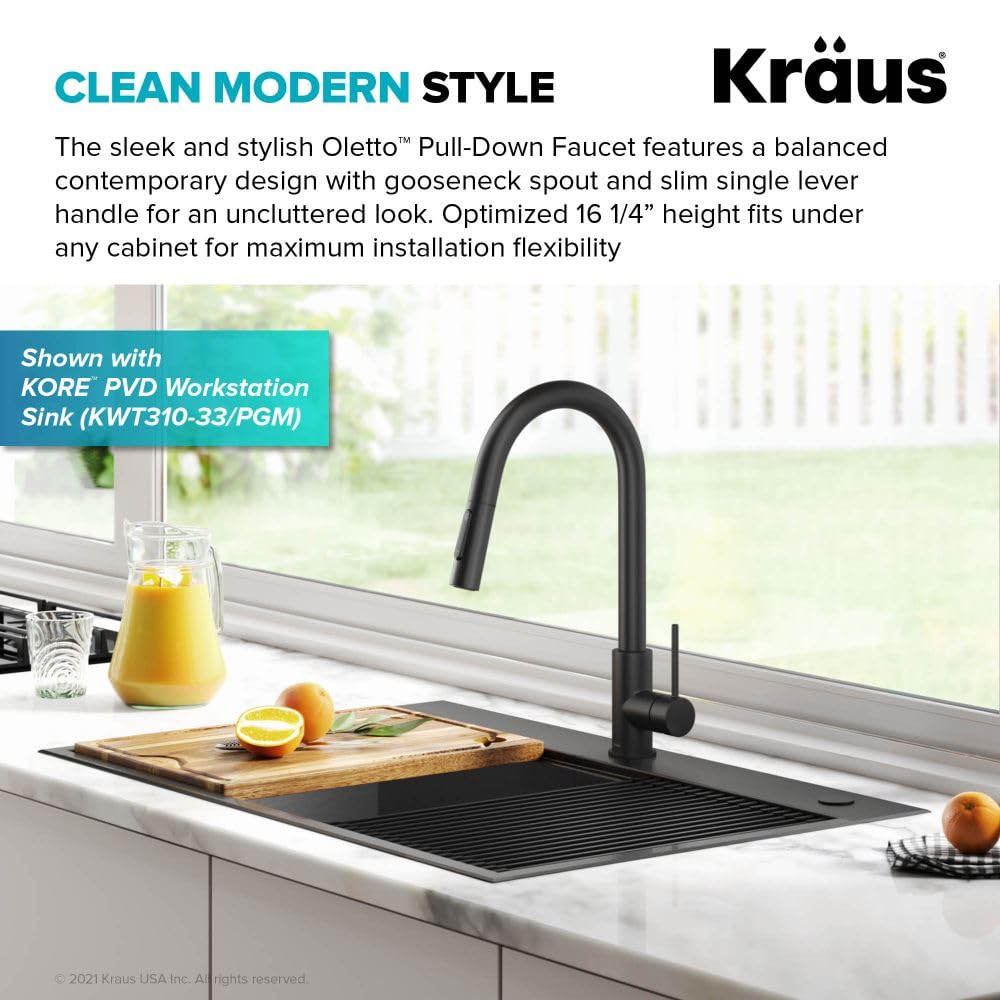 Kraus KPF-3104MB Oletto Contemporary Pull-Down Single Handle Kitchen Faucet, 16.25 inch, Matte Black