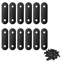Straight Brace Stainless Steel Black Straight Flat Brace 16 x 50 mm Straight Corner Braces Straight Brackets with Screws - 12 Pack