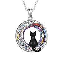 CRMAD Cat Necklace for Women Sterling Silver Crystal Celtic Moon Pendant Irish Jewelry Family Gifts