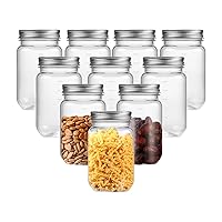 Clear Mason Jars 16 Ounce Plastic Storage Containers With Lids 10 Pack Plastic Jars,BPA Free（Sliver）