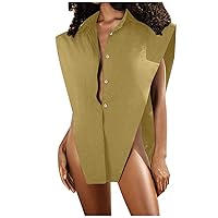 Sexy Tops for Women,Women Solid Turn Down Oversize Collar Neck Button Down Shirt Loose Vest Tops,Women Blouse