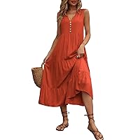 Tank Dresses for Women 2024, Womens Loose Vest Button Sleeveless Solid Color Down Dress, S, XXL