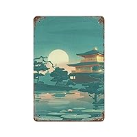 Japanese Anime Palace Moon Lotus Pond Metal Signs Vintage Iron Painting Hanging Poster Tin Signs Decorative Wall Art for Home Office 11.8