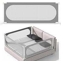 Baby Bed Rail with Safety Y-Strap Extra Long Twin Full Queen King Size Infants Toddlers Guardrail with Reinforce Anchor (Grey, 55 inch)
