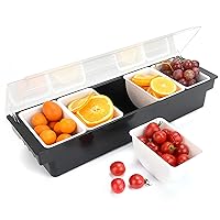 Food Grade Fruit Dispenser with Lid Rectangular Condiment Storage Box Removable Ice Cooled Food Serving Trays Container for Home Kitchen Bar Restaurant (5 Grids, 240ML /Grid)
