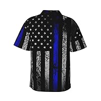 Vintage American Flag with Thin-Blue-Line-Shirt Funny Shirts Hawaii Floral Hawaiian Casual Short Sleeve Tees